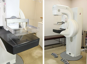 写真：施設内の乳房撮影装置と乳房圧迫装置